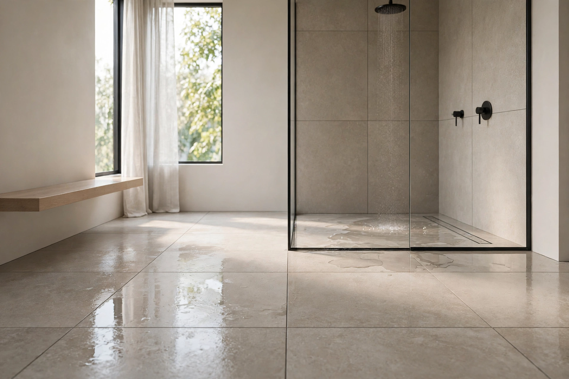 Waterproof bathroom flooring in a modern bathroom