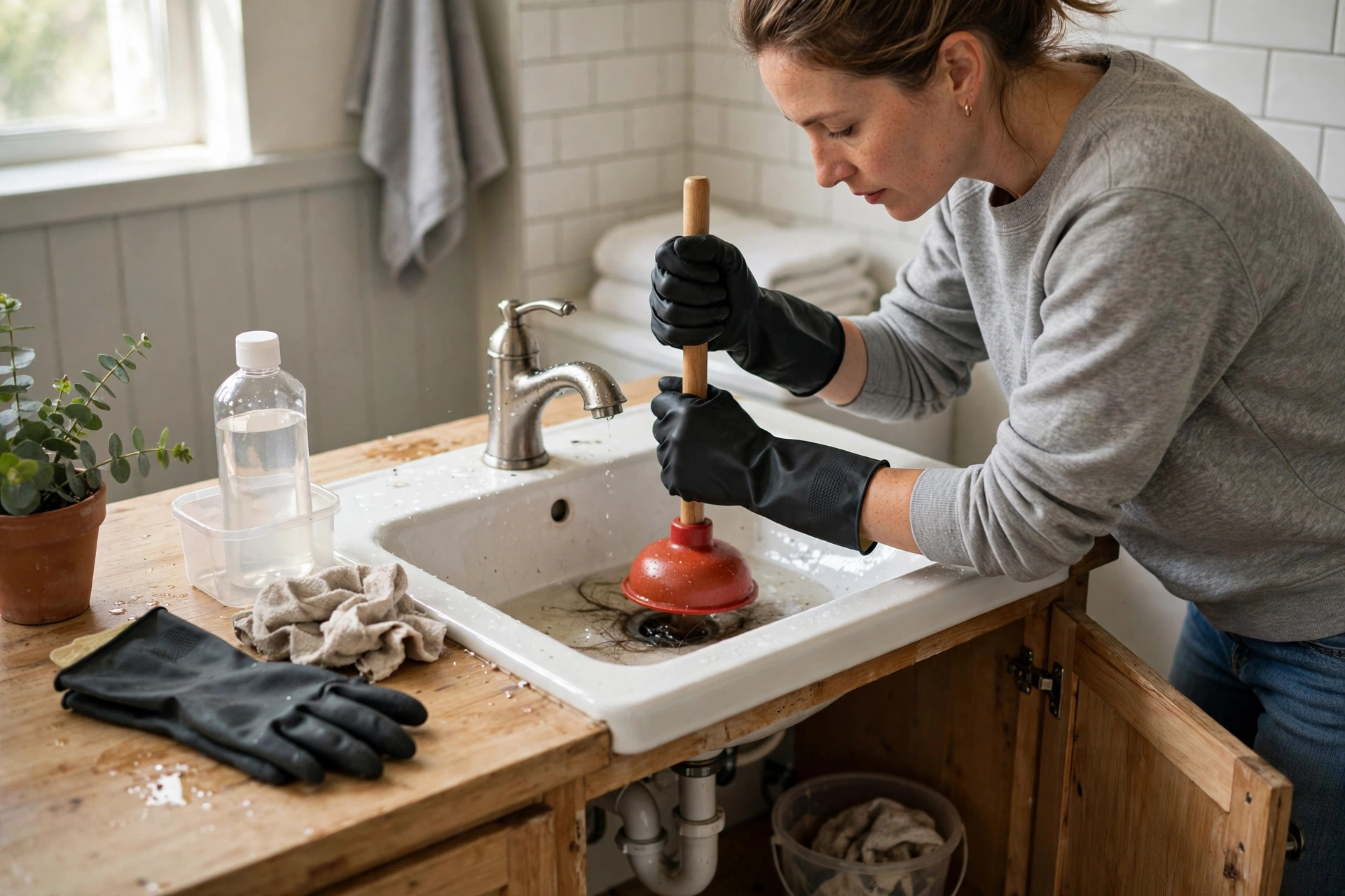 Drain unblocker clearing a blocked drain